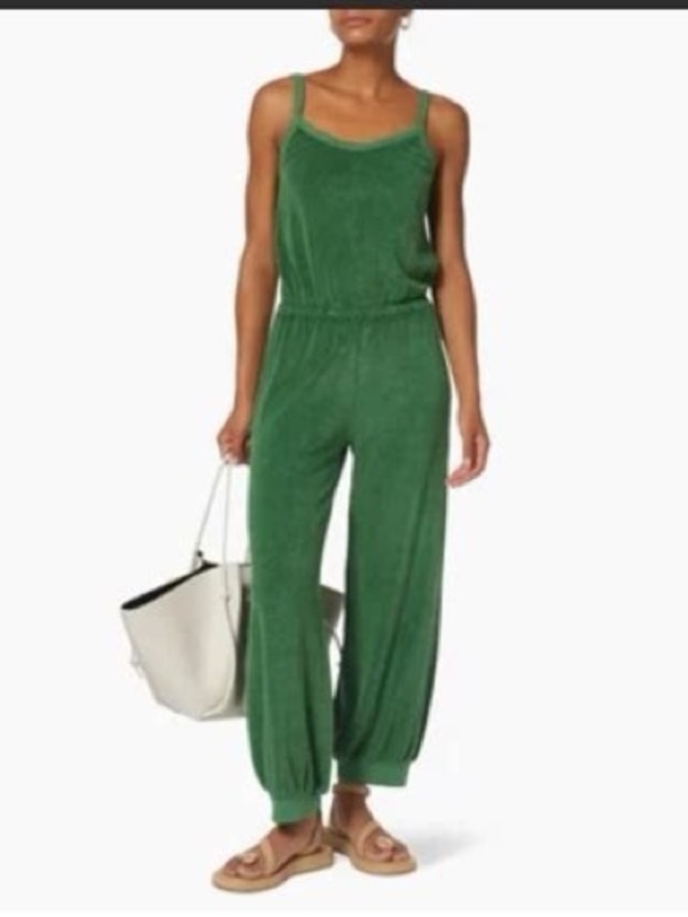 Suzi Kondi Emerald Green Terry Jumpsuit with Gathered Ankles